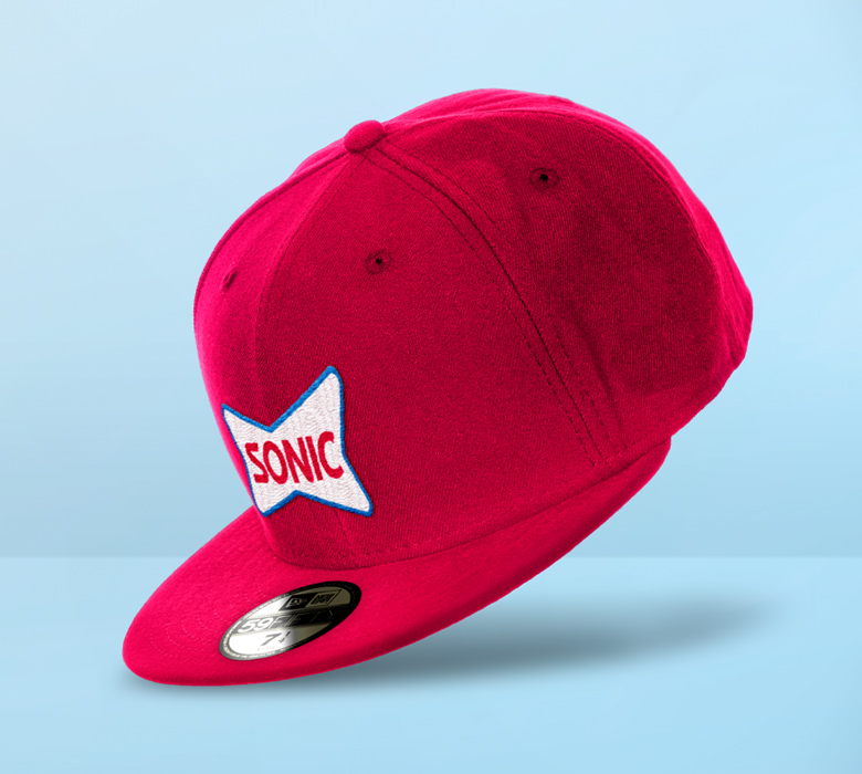 Red sonic flatbrimmed hat