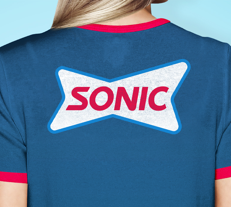 Blue Sonic T shirt with logo on the back