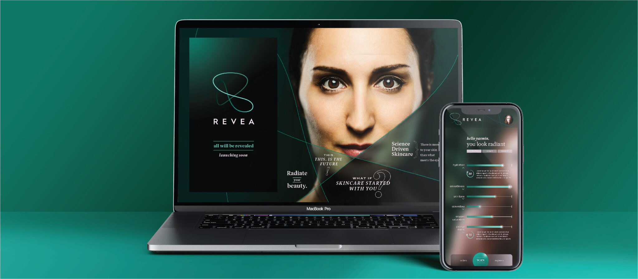 Laptop and Phone with Revea Skincare website