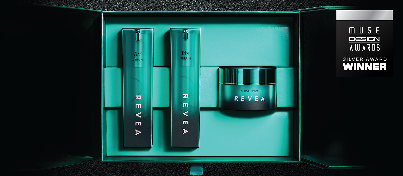 Revea skincare packaging with Silver Award