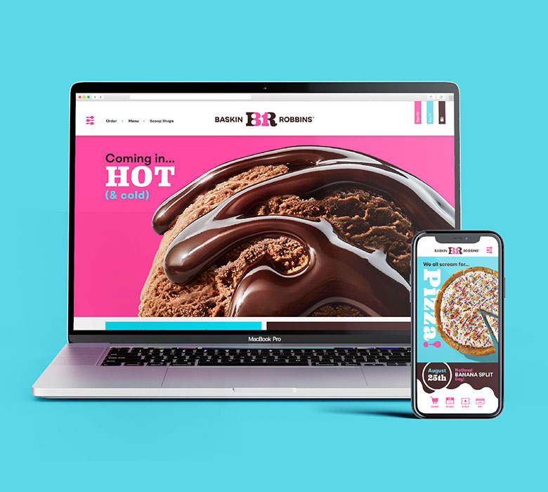 Computer and phone with Baskin-Robbins website pulled up