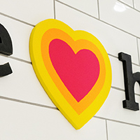 Heart on signage of retail store
